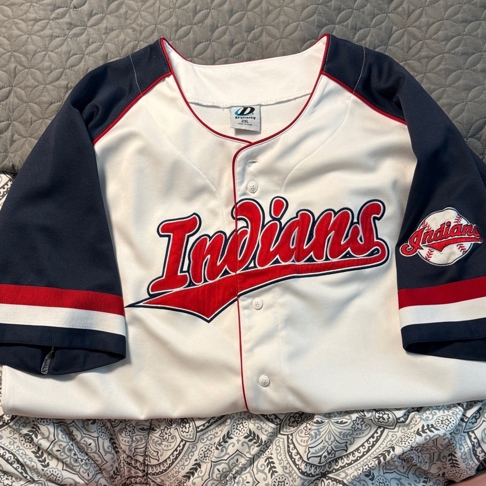 Indians Men's Baseball Jersey - Navy and White - Picture 1 of 4